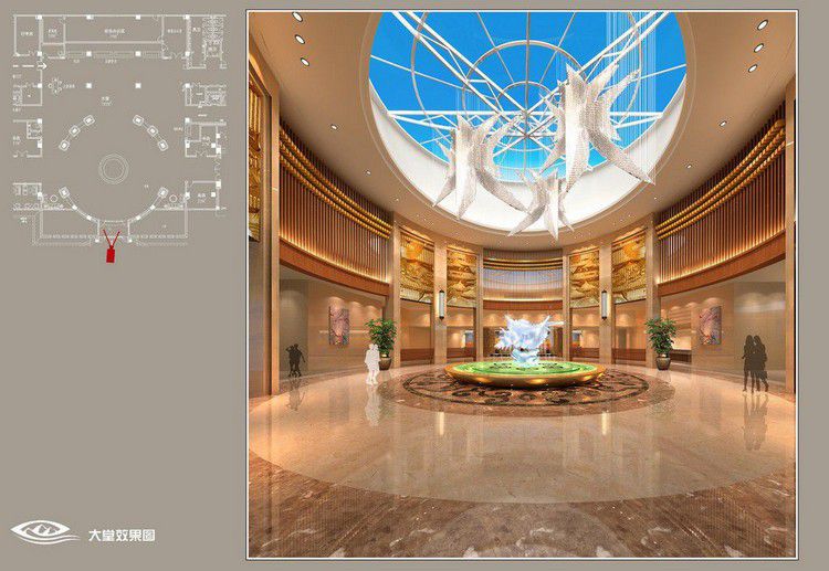 時(shí)尚現(xiàn)代風(fēng)格溫泉大酒店裝修大堂效果圖